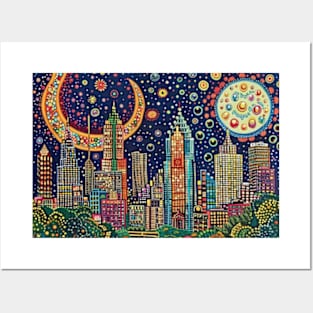 Funky Atlanta Georgia City Skyline Cityscape Colorful Art Posters and Art